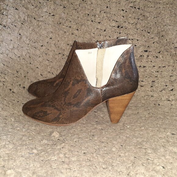 MATT BERNSON-JAGUAR Coffee Brown Leather Snake Print-Booties-Sz 8-NWOB - Picture 2 of 8